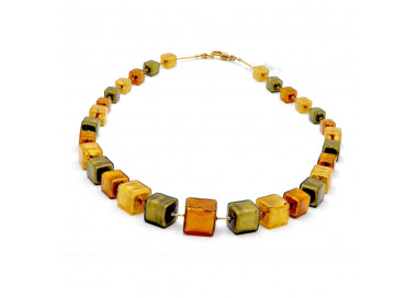 Green and gold necklace genuine murano glass of venice