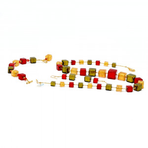 Red and gold  cubes jewelry set in real glass murano venice