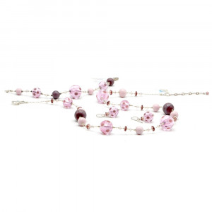 Conjunto de cristal murano prata e lilas