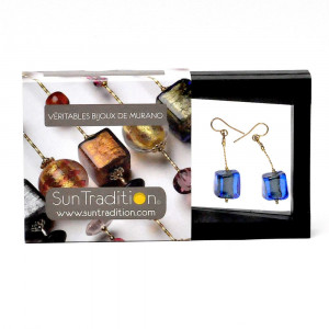 Blue murano glass earrings cubo sciogliendo glass of venice