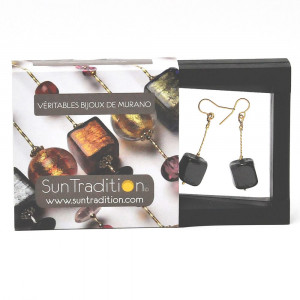 Black earrings cubo sciogliendo  murano glass of venice