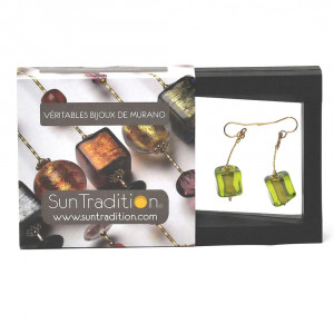 Green earrings cubo sciogliendo  murano glass of venice