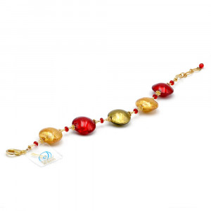 Pulseira de cristal murano vermelhho e ouro 