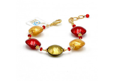 Pulseira de cristal murano vermelhho e ouro 