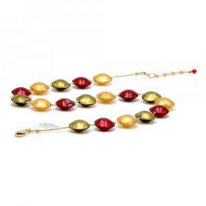 Collana in autentico vetro di murano rosso e oro 