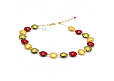 Collar rojo y oro cristal de murano de venecia