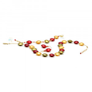 Conjunto de joyas rojo y oro genuino cristal de murano de venecia