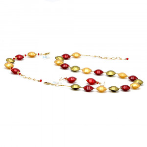 Conjunto de joyas rojo y oro cgenuino cristal de murano de venecia