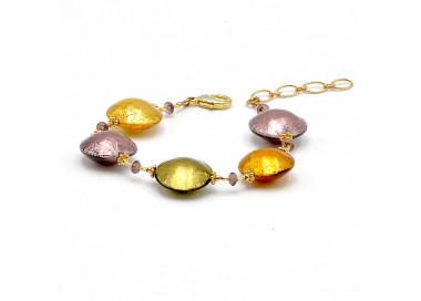 Pulseira murano roxa e ouro de cristal veneza