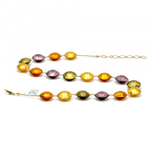 Collier en veritable verre de murano or et parme