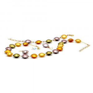 Conjunto de cristal murano pastilha ouro e lilas