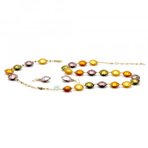 Conjunto de cristal murano pastilha ouro e lilas