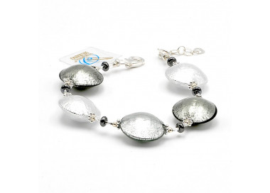 Pulseira de cristal murano pastilhas de prata