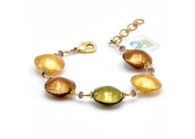 Amber and gold murano glass bracelet venice italy