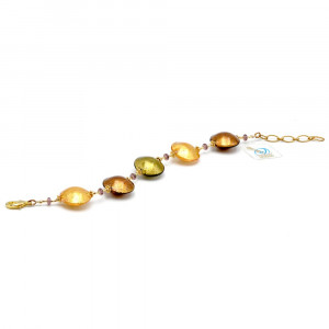 Bracelet en verre de murano de venise or jaune et ambre