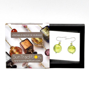 Pastiglia green earrings genuine murano glass venice