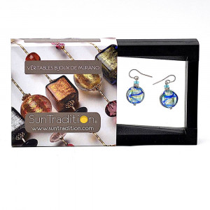 Boucles d'oreilles bleues en veritable verre de murano de venise