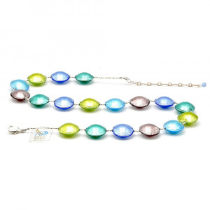 Collar de plata multicolore azul y cristal murano de venecia