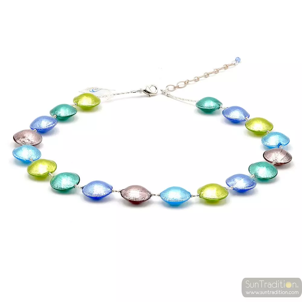 Pastiglia azul y plata - collar de plata multicolore vidrio murano de venecia