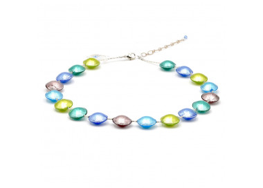 Collier en verre de murano bleu et argent de venise