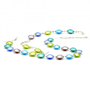 Conjunto de joyas genuino cristal de murano multicolore azul y plata de venecia