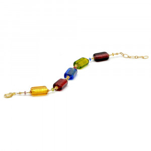 Bracciale in vetro di murano multicolor e oro di venezia