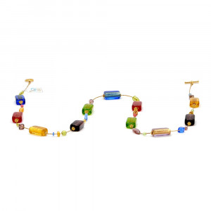 Collar largo multicolore y oro en verdadero cristal de murano de venecia