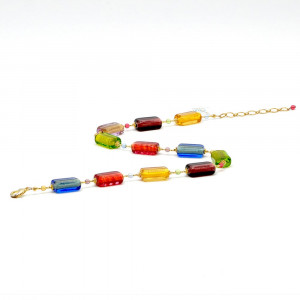 Gold necklace in genuine murano multicolor glass  venice