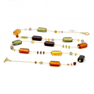 Halskette bernstein lang italienischer schmuck in gold und aus echtem murano glas 