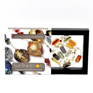 4 jahreszeiten herbst- kette lang italienischer schmuck in gold und aus echtem muranoglas