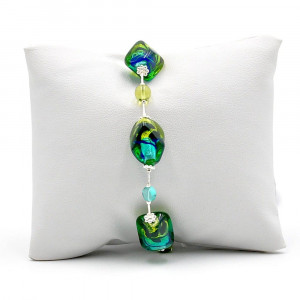 Green and blue murano glass bracelet real jewel of venice italy