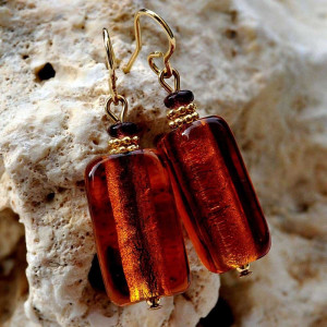 Örhängen i glas från murano amber