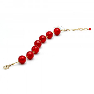 Pulsera perlas rojo y oro - pulsera rojo y oro genuino cristal de murano de venecia