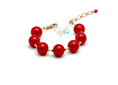 Ball red and gold murano glass bracelet - genuine murano glass bracelet from venice