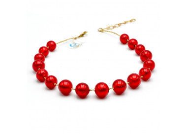 Colar vermelho de cristal murano redondo de veneza