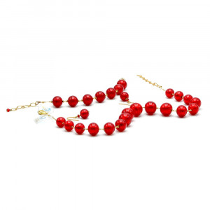 Conjunto de joyas rojo - conjunto de joyas rojo y oro de verdadero cristal de murano de venecia