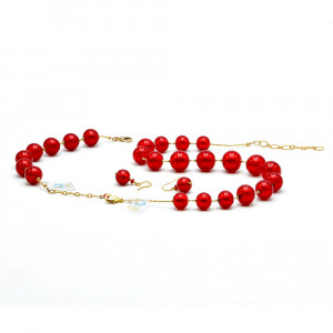 Parure de bijoux rouge en veritable verre de murano venise