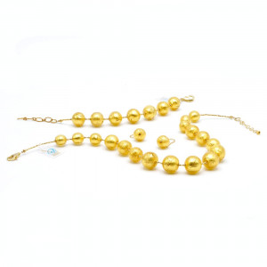 Murano glass gold jewellerey set -  gold ball pearls murano glass jewellery set true italian jewel from venice