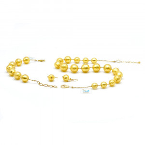 Murano glass gold jewellerey set -  gold ball pearls murano glass jewellery set true italian jewel from venice