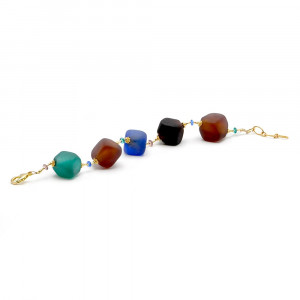 Brown and blue beads murano glass bracelet  - blue and brown murano glass bracelet venitian and italian jewel