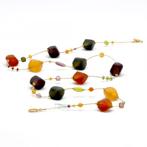 Ketting lang gouden sieraden in originele murano glas uit venetië bruin