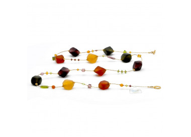 Long necklace gold and brown, murano glass of venice