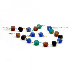 Sieraden set blauw en goud originele murano glas