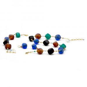 Sieraden set goud en blauwe originele murano glas