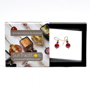 Boucles d'oreilles penelope rouge bijou en veritable verre de murano de venise