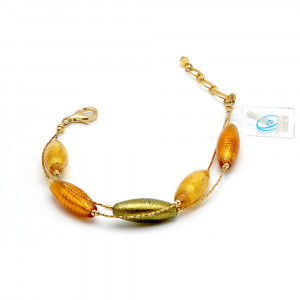 Armband oranje en goud originele murano glas