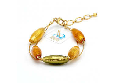 Amber and gold murano glass bracelet - green and gold genuine murano glass bracelet in true murano glass of venice italy