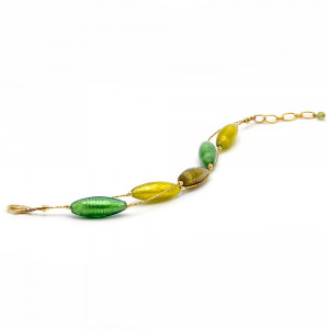 Pulseira verde e ouro em verdadeiro cristal de murano