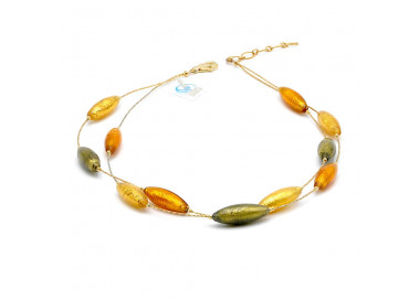 Collier ambre et or - collier ambre et or en verre de murano