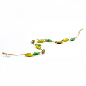 Glas ketting groen-en-goud - ketting-goud, originele murano glas groen